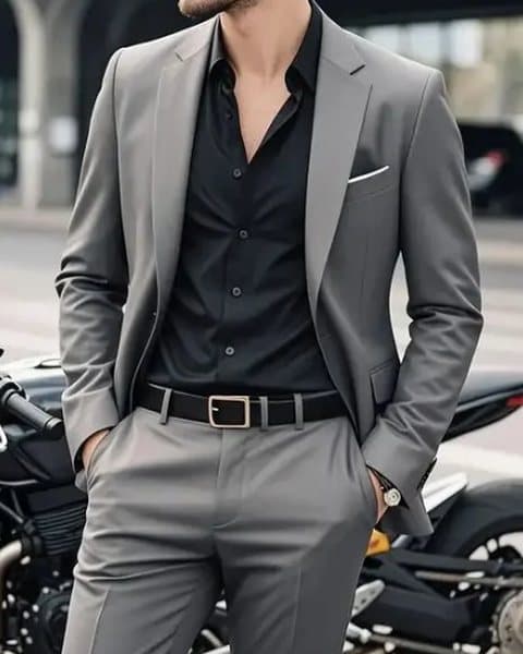 Men's Suit 2-Piece Slim Fit, Two-Button Blazer, Ash Grey